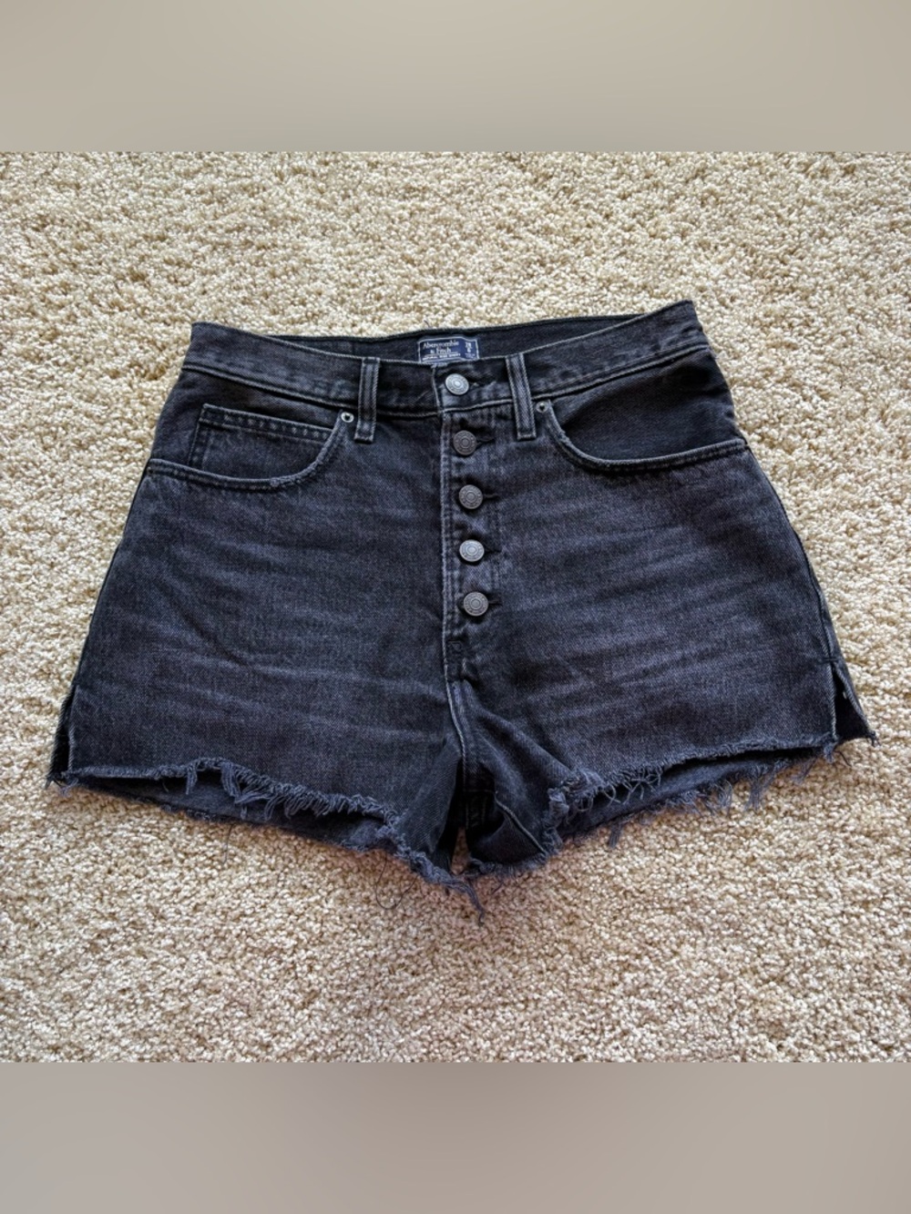 Abercrombie & Fitch Black Denim Button Fly Cutoff Shorts Natural Rise Size 28/6